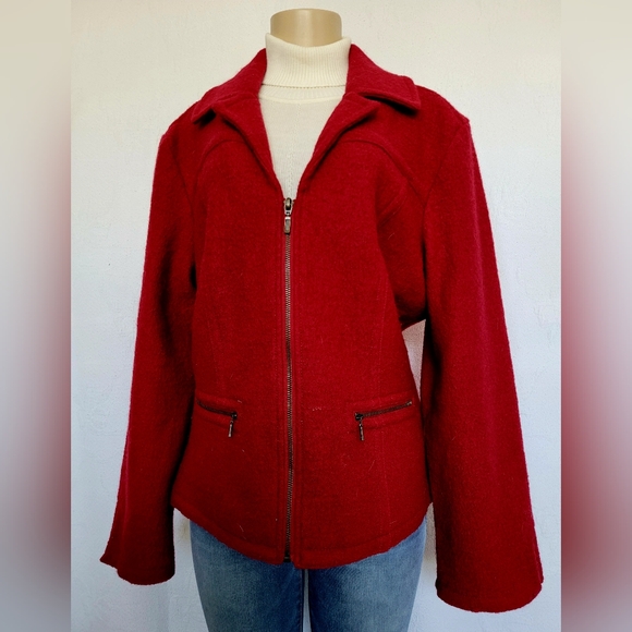 TRIA Women's 100%Wool Jacket Zip Front Boiled Wool Maroon XL - Picture 13 of 16